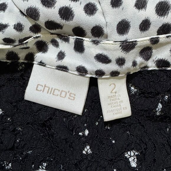 Chico's Soft Dotted Polkadot Black And White Front Tie Size 2 Xl - Picture 7 of 8